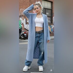 Vintage Y2K Eastside Westside S long cable knit chunky cardigan sweater